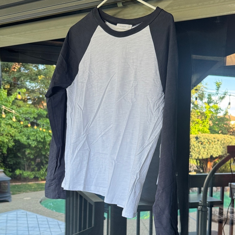 Six/Fifty Raglan Baseball Tee White Navy Long Sleeve Cotton Top NWT Womens SM